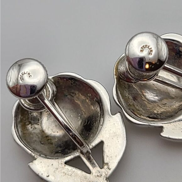 Vintage Sterling Silver  Marcasite Brooch Pin  and Earrings - Picture 5 of 7